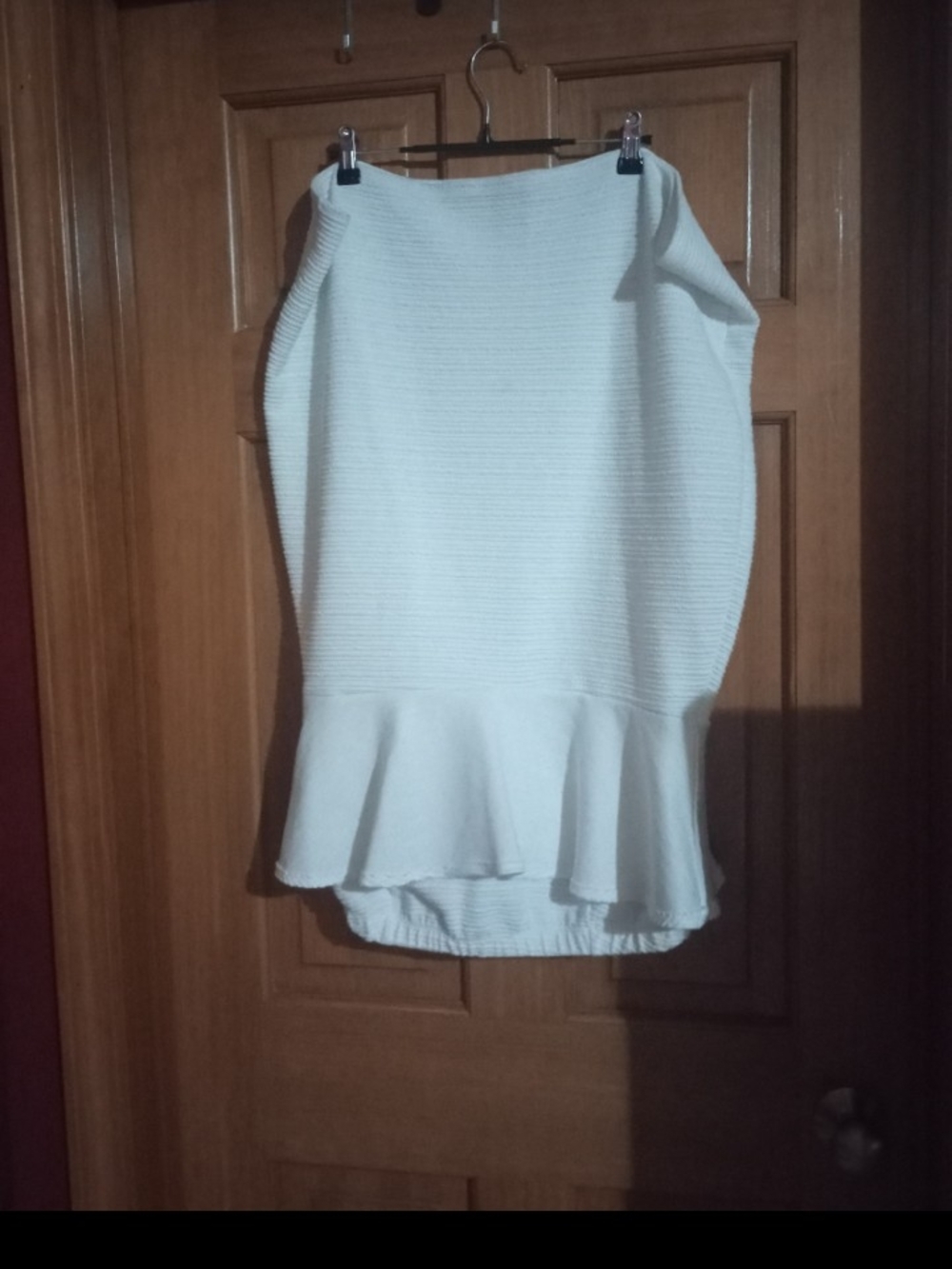 White Peplum Knit Pencil Skirt